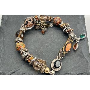 914 Lori B vintage 925 sterling silver charm beaded bracelet 7.5" 30.8g